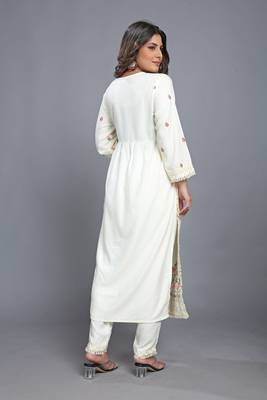  Off-white color Launching New Designer Party Wear Look Fancy Nyra cut Pleated Style Top-Dupatta and Bottom 3