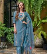 Floral Embroidery Thread work Designer Tie Up neck Stylist A-line Bridal Salwar Kurta Suit Set for women's & girls