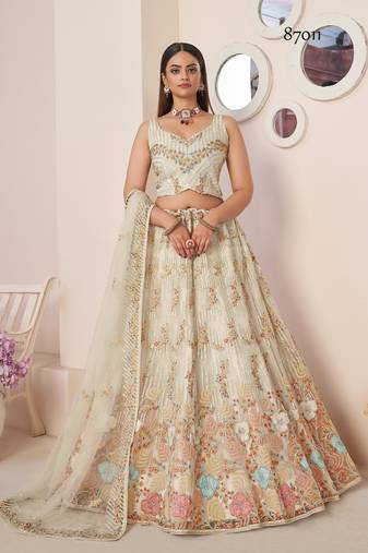 Fusionic white embroidered net lehenga-choli with blouse