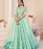Fusionic turquoise embroidered georgette lehenga-choli with blouse