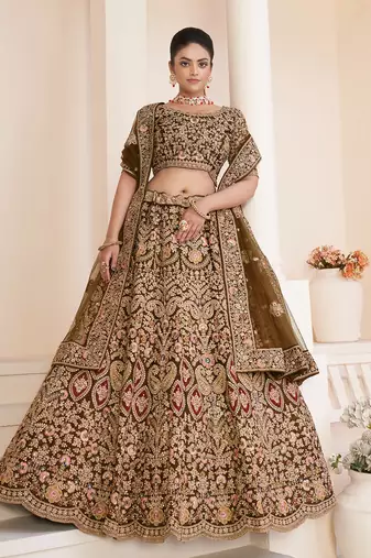 Fusionic beige embroidered net lehenga-choli with blouse