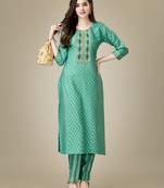 Textile cloth women's rama color viscose rayon embroidered kurta with pant