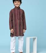 Maroon printed cotton printed kurta pajama set for boys ethnic wear