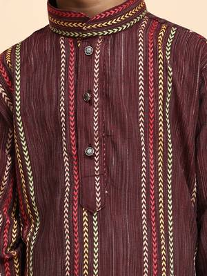 Maroon printed cotton printed kurta pajama set for boys ethnic wear 3