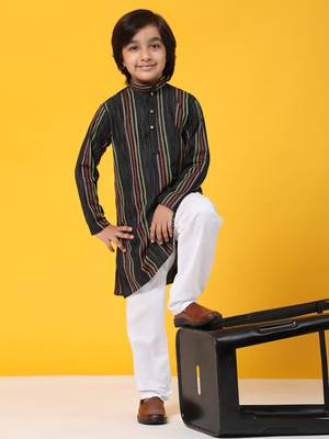 Black printed cotton printed kurta pajama set for boys ethnic wear 1