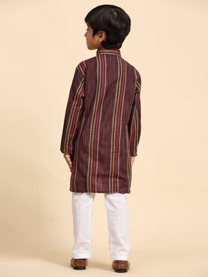 Maroon printed cotton printed kurta pajama set for boys ethnic wear 4