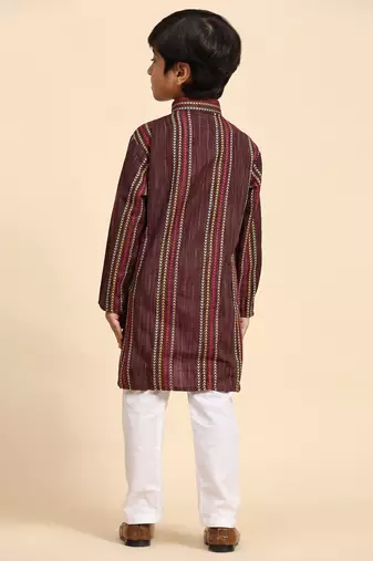 Maroon printed cotton printed kurta pajama set for boys ethnic wear