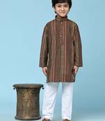 Brown printed cotton printed kurta pajama set for boys ethnic wear