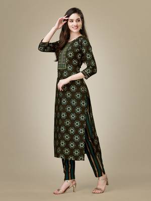 Textile cloth women's dark coffee color viscose rayon embroidered kurta with pant 3