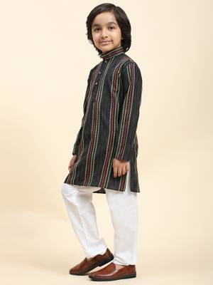 Black printed cotton printed kurta pajama set for boys ethnic wear 2