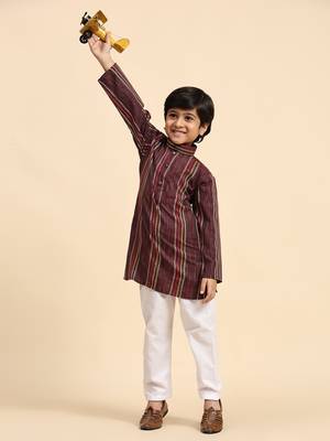 Maroon printed cotton printed kurta pajama set for boys ethnic wear 5
