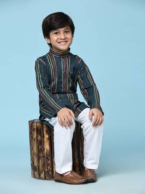 Royal blue printed cotton printed kurta pajama set for boys ethnic wear 1