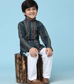 Royal blue printed cotton printed kurta pajama set for boys ethnic wear