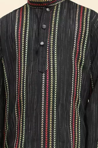 Black printed cotton printed kurta pajama set for boys ethnic wear