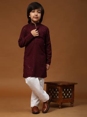 Purple printed cotton printed dhoti kurta set for boys ethnic wear 1