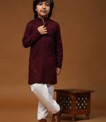 Purple printed cotton printed dhoti kurta set for boys ethnic wear