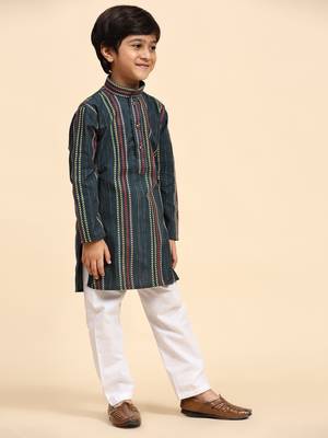 Royal blue printed cotton printed kurta pajama set for boys ethnic wear 2