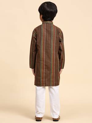 Brown printed cotton printed kurta pajama set for boys ethnic wear 4
