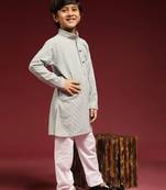Grey printed cotton printed dhoti kurta set for boys ethnic wear