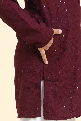 Purple printed cotton printed dhoti kurta set for boys ethnic wear