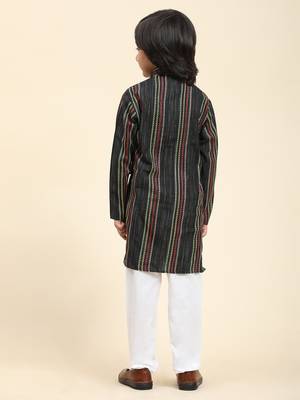 Black printed cotton printed kurta pajama set for boys ethnic wear 5
