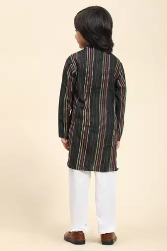 Black printed cotton printed kurta pajama set for boys ethnic wear