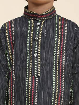 Navy blue printed cotton printed kurta pajama set for boys ethnic wear 3