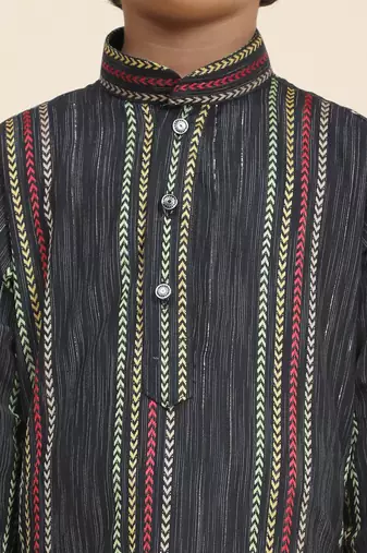 Navy blue printed cotton printed kurta pajama set for boys ethnic wear