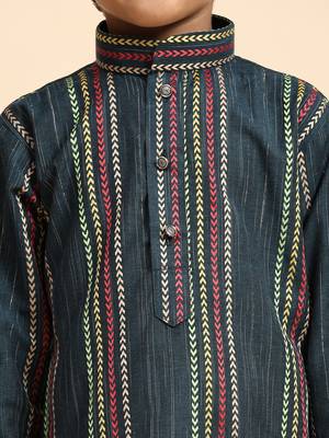 Royal blue printed cotton printed kurta pajama set for boys ethnic wear 3