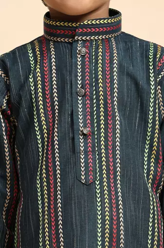 Royal blue printed cotton printed kurta pajama set for boys ethnic wear