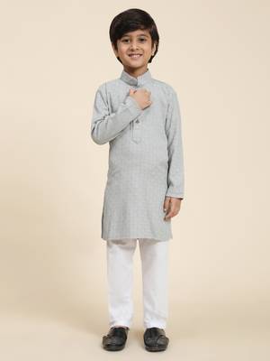 Grey printed cotton printed dhoti kurta set for boys ethnic wear 2