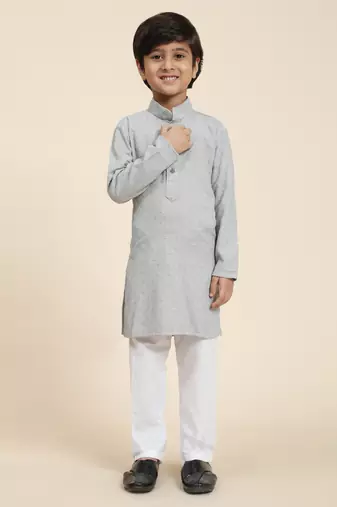 Grey printed cotton printed dhoti kurta set for boys ethnic wear
