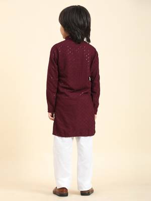Purple printed cotton printed dhoti kurta set for boys ethnic wear 3