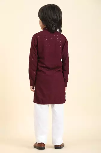 Purple printed cotton printed dhoti kurta set for boys ethnic wear