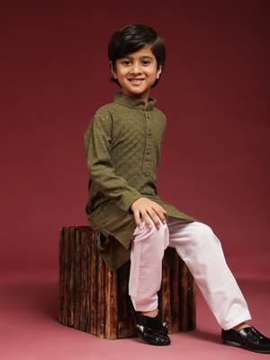 Dark green printed cotton printed dhoti kurta set for boys ethnic wear 1