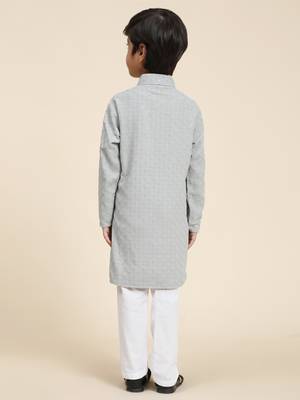 Grey printed cotton printed dhoti kurta set for boys ethnic wear 3