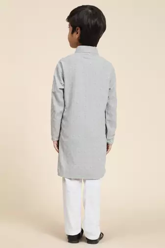 Grey printed cotton printed dhoti kurta set for boys ethnic wear
