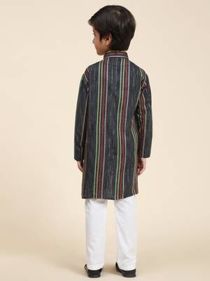 Navy blue printed cotton printed kurta pajama set for boys ethnic wear 4