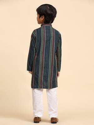 Royal blue printed cotton printed kurta pajama set for boys ethnic wear 4