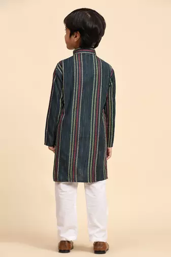 Royal blue printed cotton printed kurta pajama set for boys ethnic wear
