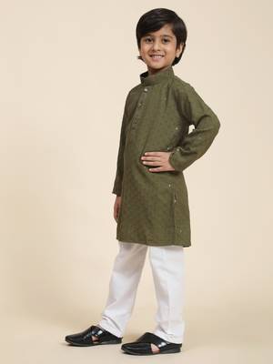 Dark green printed cotton printed dhoti kurta set for boys ethnic wear 2