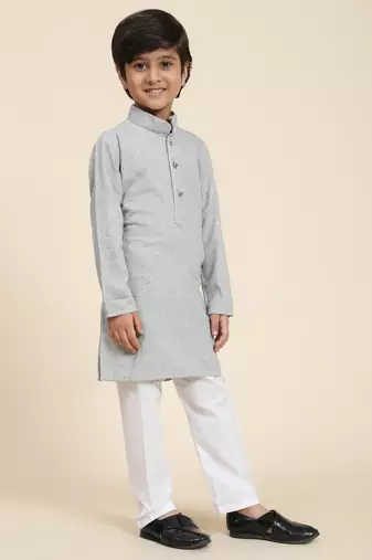 Grey printed cotton printed dhoti kurta set for boys ethnic wear