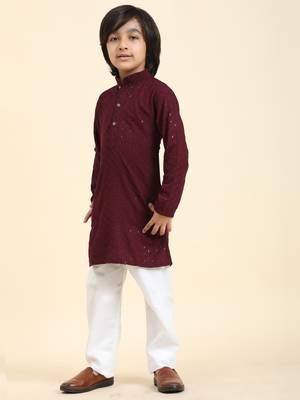 Purple printed cotton printed dhoti kurta set for boys ethnic wear 4