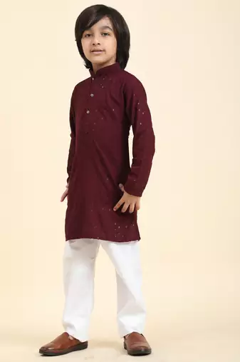 Purple printed cotton printed dhoti kurta set for boys ethnic wear