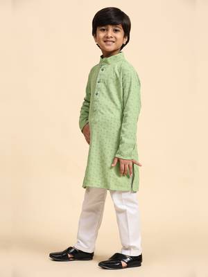 Green printed cotton printed dhoti kurta set for boys ethnic wear 2
