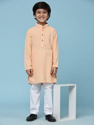 Orange printed cotton printed dhoti kurta set for boys ethnic wear 1