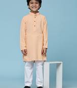 Orange printed cotton printed dhoti kurta set for boys ethnic wear