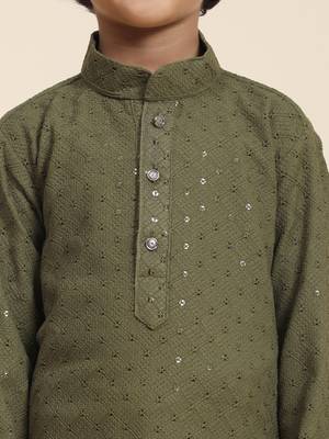 Dark green printed cotton printed dhoti kurta set for boys ethnic wear 3