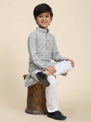 Grey printed cotton printed dhoti kurta set for boys ethnic wear 5