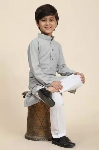 Grey printed cotton printed dhoti kurta set for boys ethnic wear